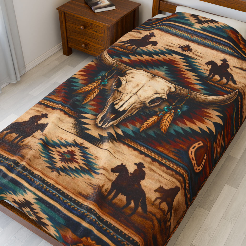 Southwestern Bull Skull Plush Blanket