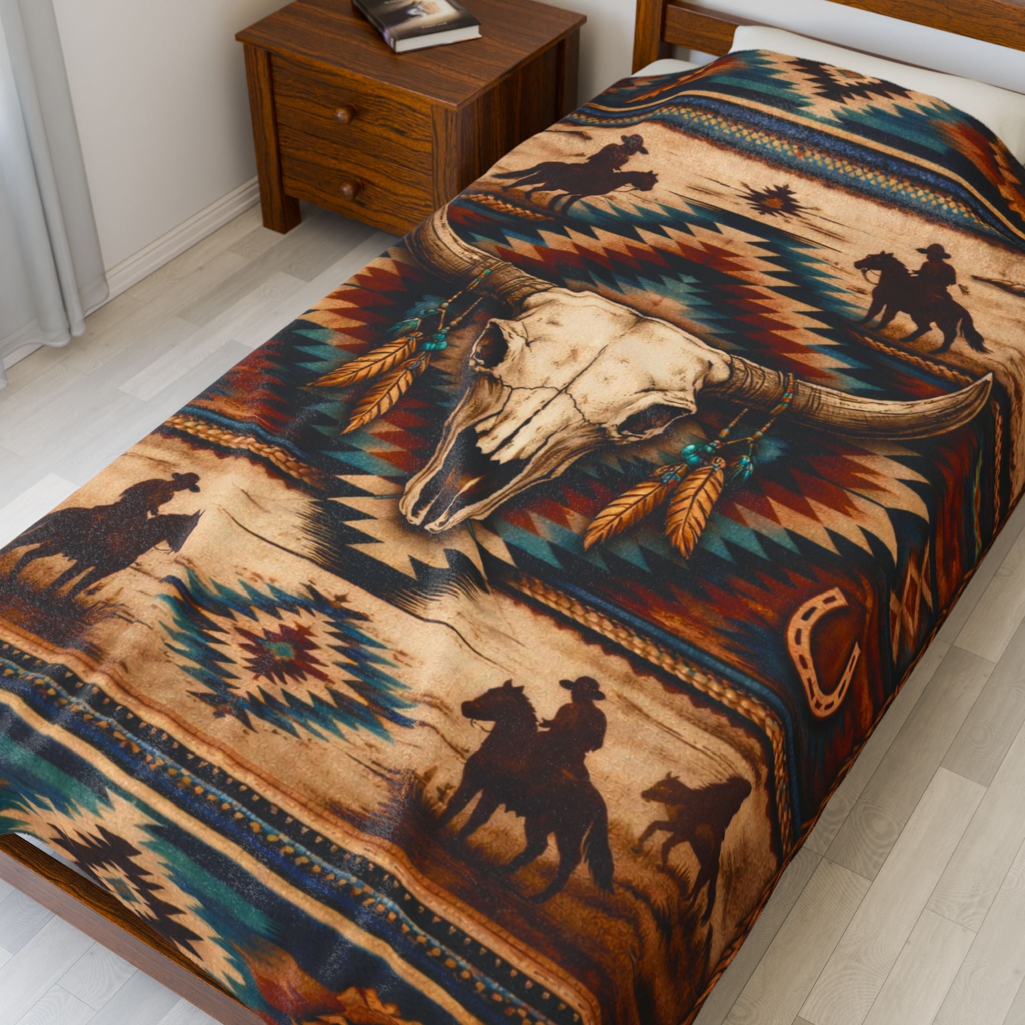Southwestern Bull Skull Plush Blanket