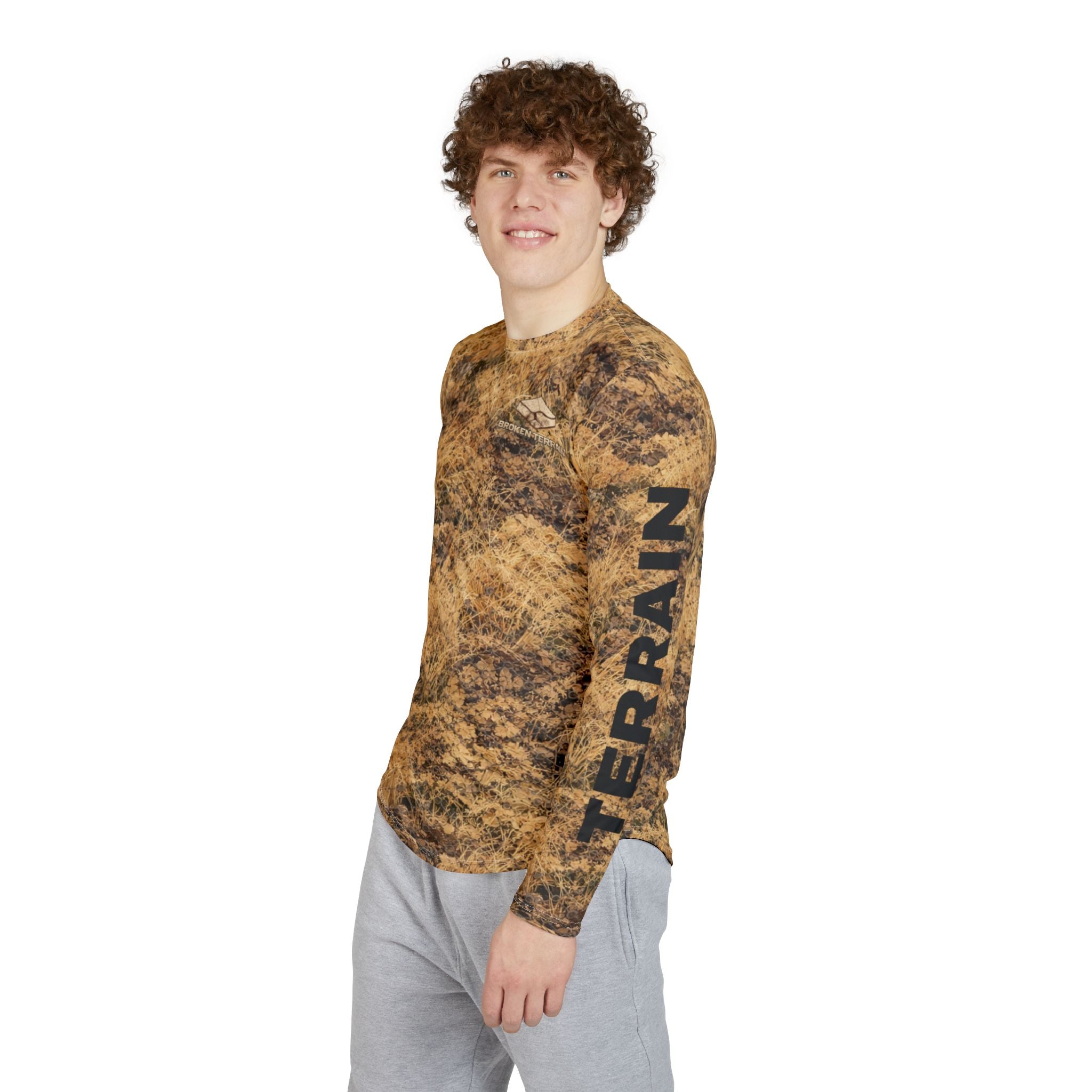 Men's Camo Brown UV Long Sleeve Shirt — All-Over Print Sun Protection