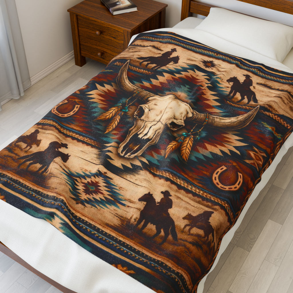 Southwestern Bull Skull Plush Blanket