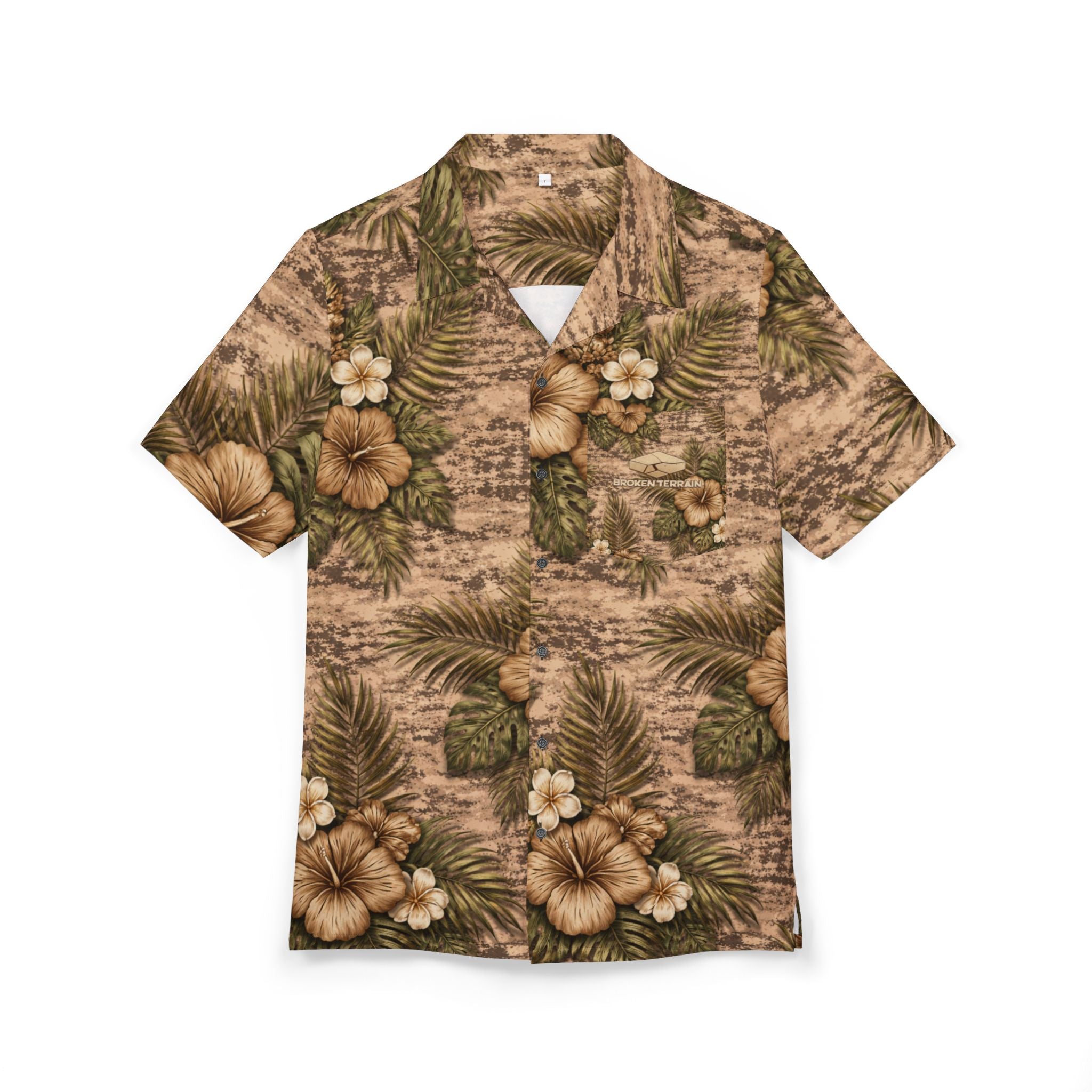 Vintage Brown Hibiscus Camo Aloha Button-Down