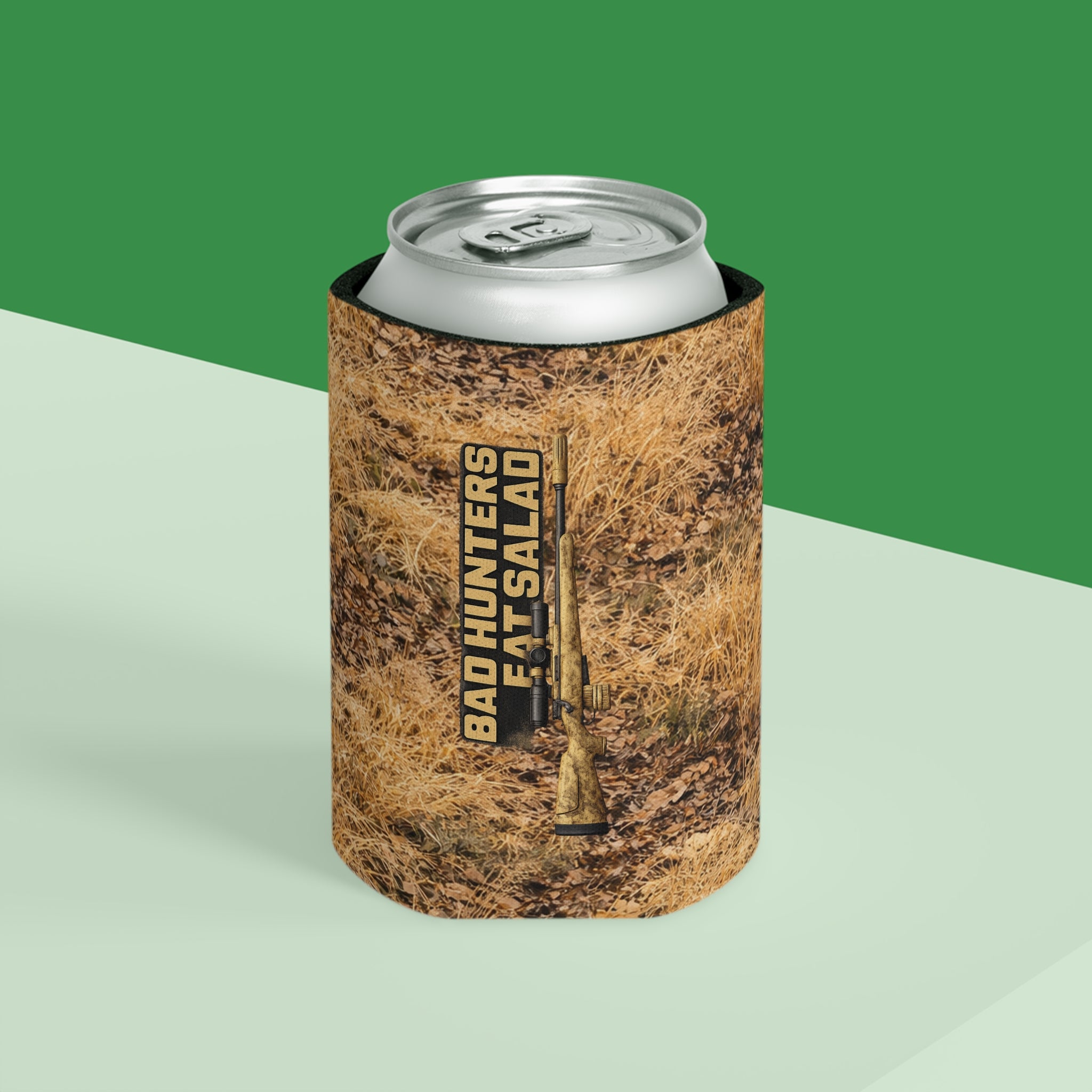 'Bad Hunters Eat Salad' Camouflage Beer Koozie