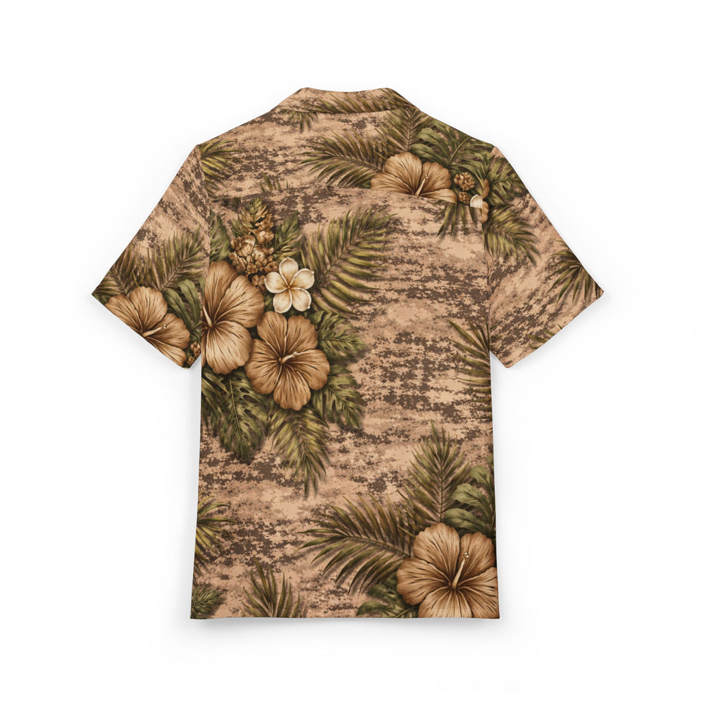 Vintage Brown Hibiscus Camo Aloha Button-Down