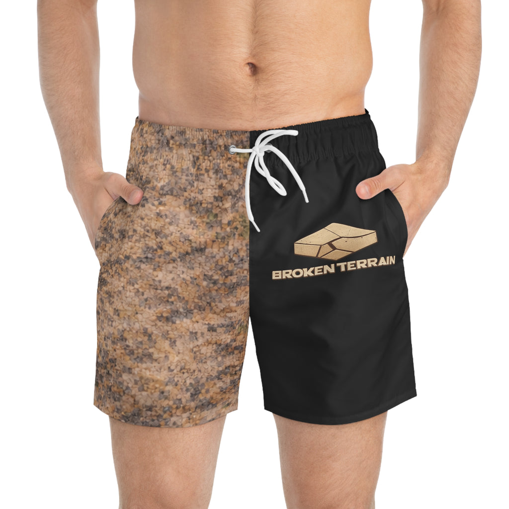 Broken Terrain Swim Trunks — Two-Tone Desert Texture Beach Shorts