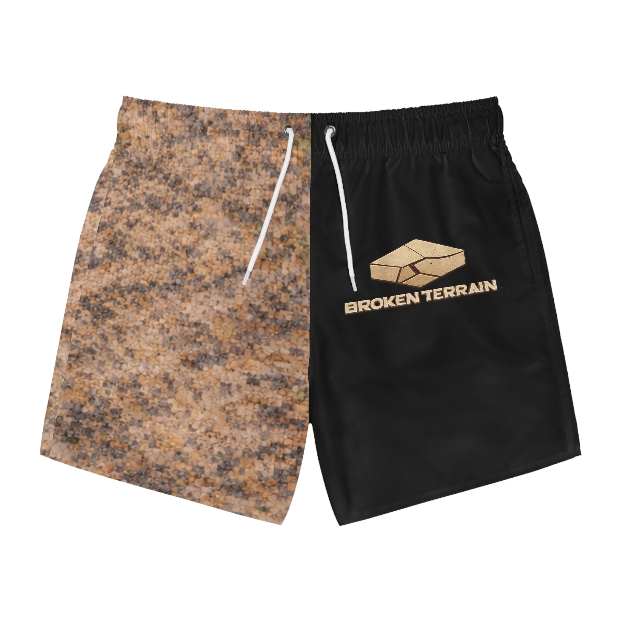 Broken Terrain Swim Trunks — Two-Tone Desert Texture Beach Shorts