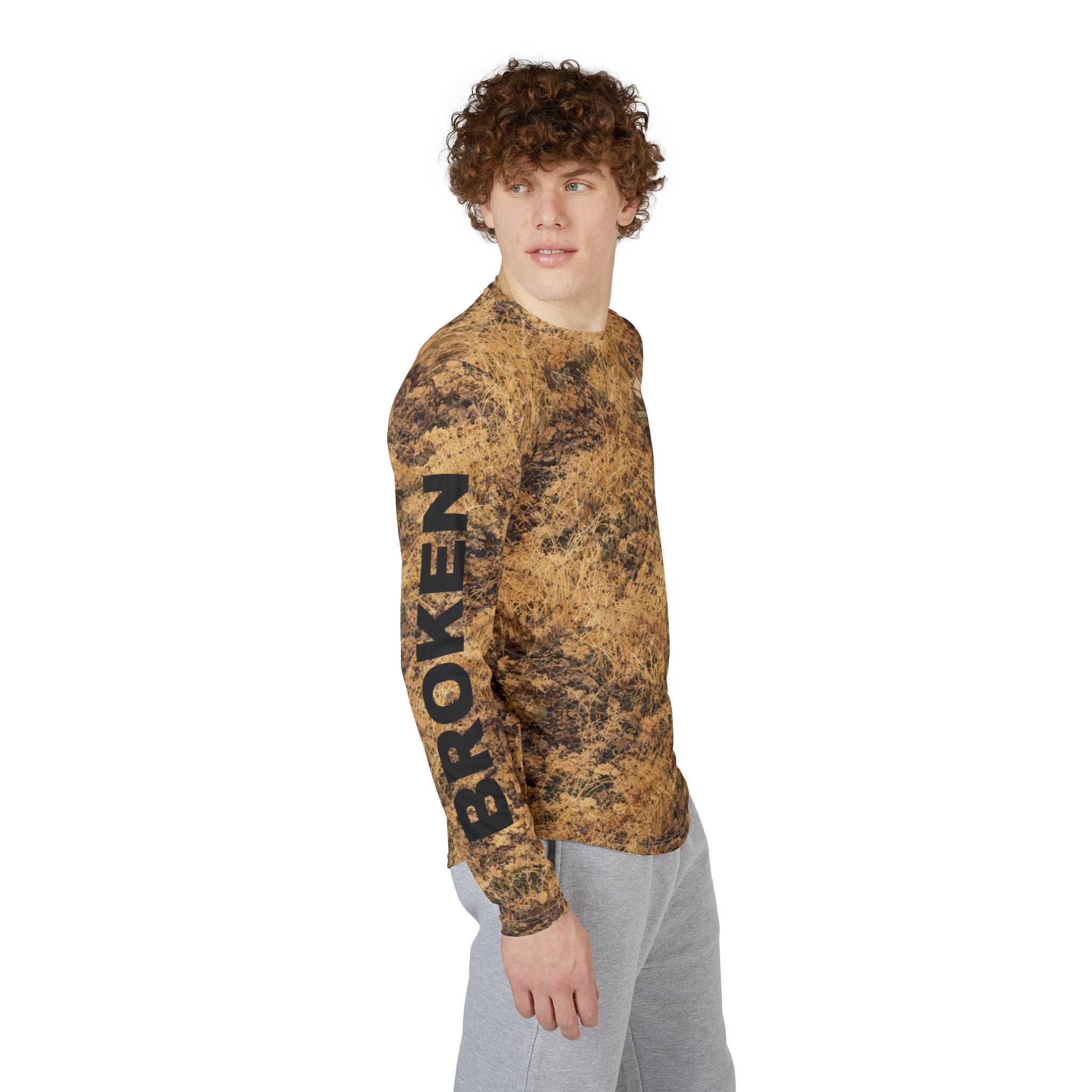 Men's Camo Brown UV Long Sleeve Shirt — All-Over Print Sun Protection