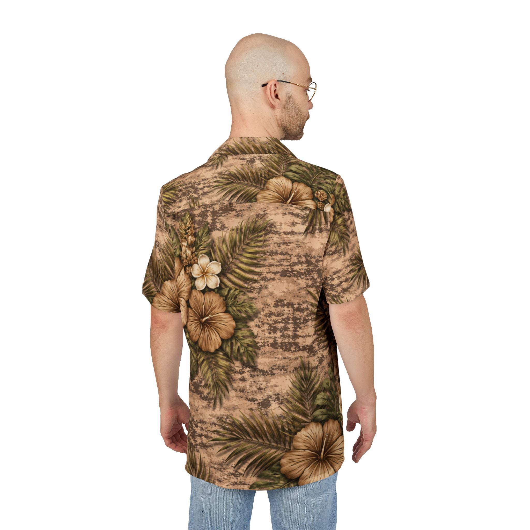 Vintage Brown Hibiscus Camo Aloha Button-Down