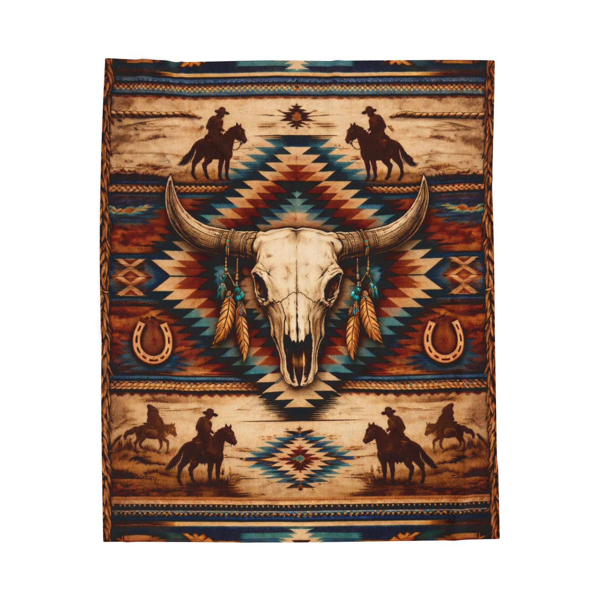 Southwestern Bull Skull Plush Blanket